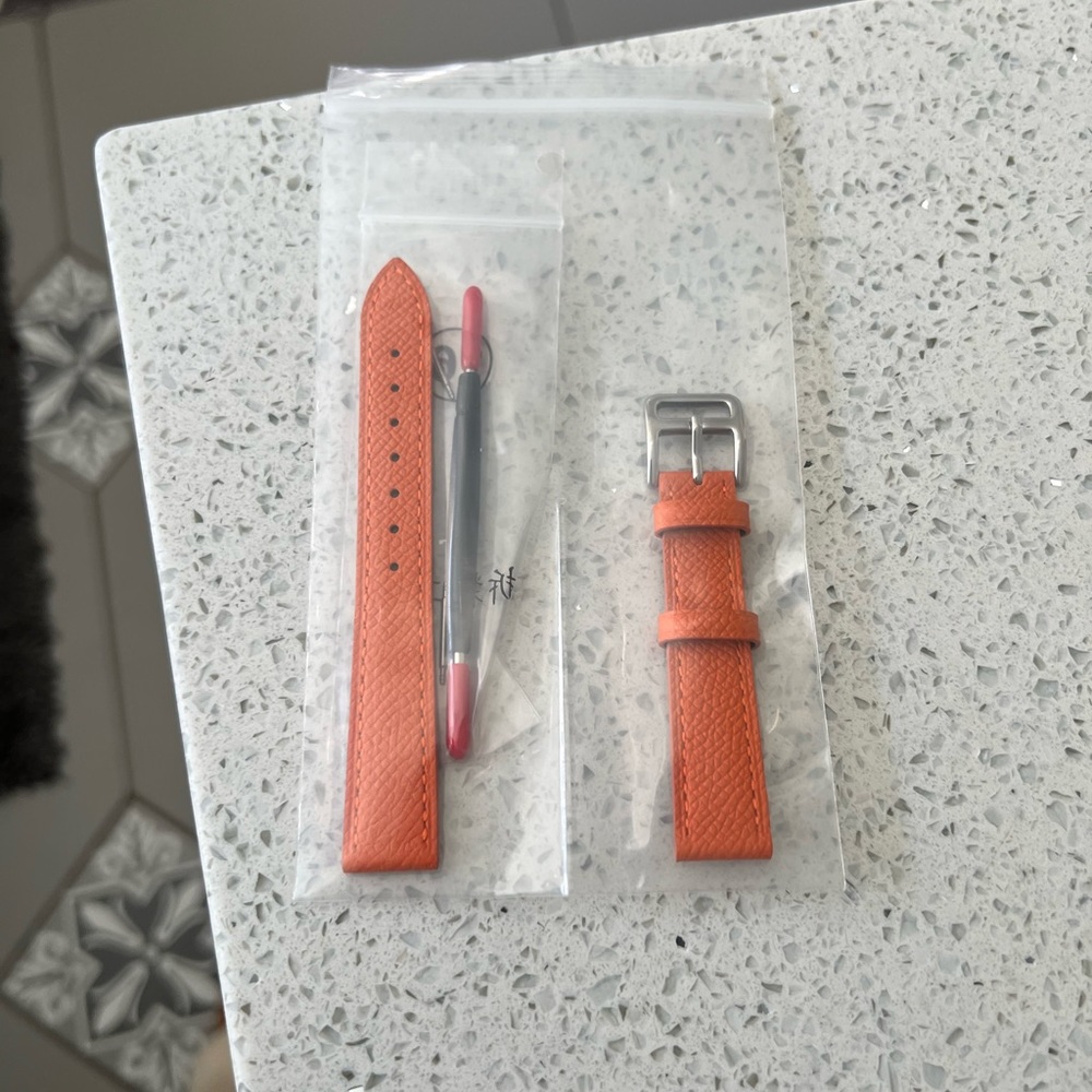 New 16mm leather watch band orange